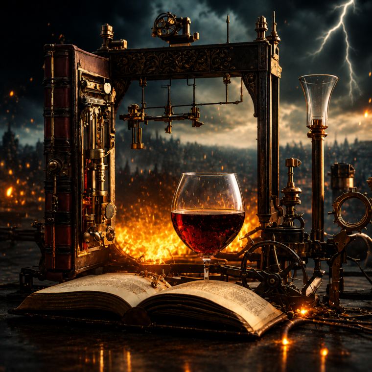 Apocalipsis explicado con Biblia abierta, copa simbólica y escena profética del fin de los tiempos